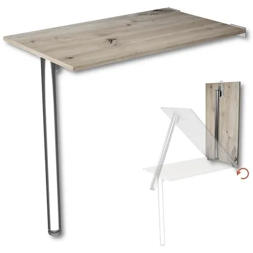 KDR Wandklapptisch 80x50 cm in Eiche astig - Platzsparender Esstisch für die Wand mit kratzfester Tischplatte und robustem Design. Ideal für Küche und Büro, perfekt für kleine Räume.