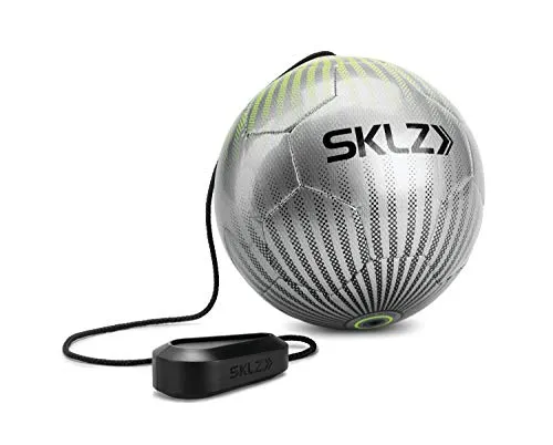 SKLZ Fussball Rebounder Kicktrainer, Fussball Trainingszubehör, Mit Ergonomischen Griff und Gummiband, Silber