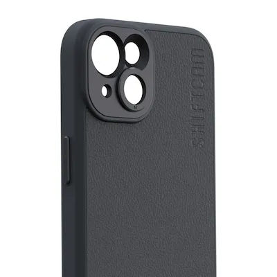 ShiftCam Kameraetui mit Objektivhalter für iPhone 15 Plus - Robustes Etui aus veganem Leder für iPhone 15 Plus. Aluminium-Präzisionsfassung für ShiftCam-Objektive und vollständig kompatibel mit kabellosem Qi-Laden und MagSafe. Ideal für kreative Fotografie.