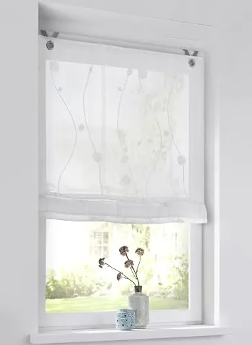 Kutti Raffrollo Nelly - Modern bestickt mit Hakenaufhängung - Rollos, freihängend und ohne Bohren, aus pflegeleichtem Voile für sanften Lichtdurchlass, ideal zur individuellen Fensterdekoration.