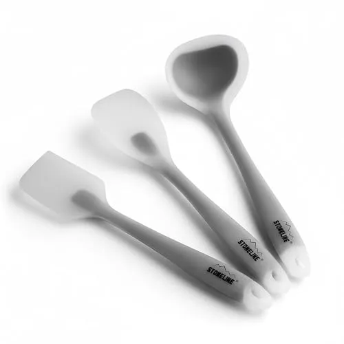 Stoneline 3-teiliges Küchenhelfer Set, Silikon, geeignet für antihaftbeschichtetes Kochgeschirr, Küchenutensilien Set, Schaber, Kochlöffel und Suppenkelle, grau