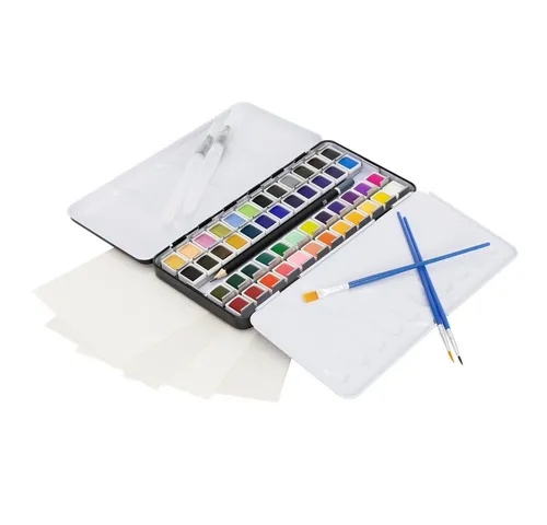 ECD Germany Kreativset Kunst- und Zeichenset Malkoffer für Kinder und Erwachsene, (Komplett-Set, 48-tlg), Aquarellfarben Set 48 Farben, Pinsel, Bleistift 2B, Aquarellstift