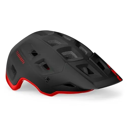 Casco MET Terranova MIPS NEG/Rojo MA.BRI.T.S 52-56 - Sicherer Fahrradhelm mit flexiblem Visier - Fahrradhelm mit MIPS-System für optimale Sicherheit und Belüftung, verstellbares Visier aus flexiblem Material für höchsten Komfort bei langen Fahrten.
