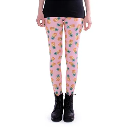cosey - Bedruckte Bunte Leggins (Einheitsgröße) Verschiedene Leggings Designs, Ananas Pink, Einheitsgröße
