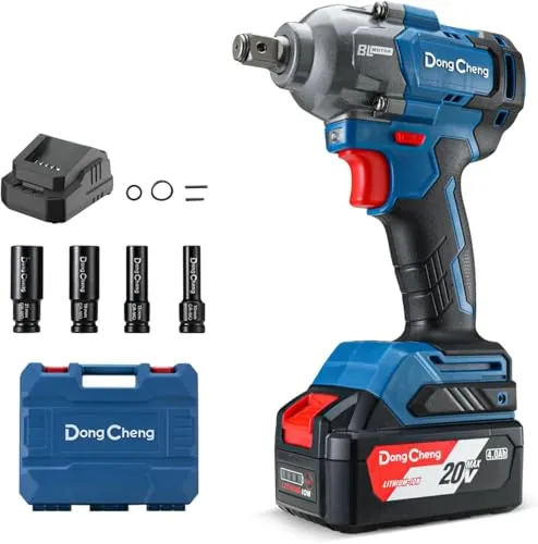 Dong Cheng Akku Schlagschrauber 18V - Bürstenloser Drehschlagschrauber mit 488N.m - Akkuschrauber mit 488 Nm Anziehmoment, bürstenlosem Motor für längere Laufzeiten und 4 Arbeitsmodi, ideal für das einfache Lösen von Schrauben und Muttern.
