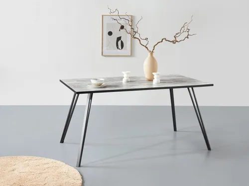 HELA Esstisch 160cm in Grau - Esstisch in Betonoptik, 4-Fuß-Gestell aus pulverbeschichtetem Metall, pflegeleicht und ideal für moderne Essbereiche.