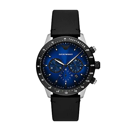 Emporio Armani Chronograph 'Mario' Herren Uhr AR11522 - Armbanduhren mit stilvollem blauem Ziffernblatt und edlem Edelstahl-Gehäuse, 43 mm Durchmesser, wasserdicht bis 3 ATM, perfekt für den modernen Mann.