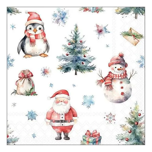 Servietten Weihnachten Santa, Schneemann und Pinguin als Tischdeko. Papierservietten mit Motiv. Auch für Decoupage und Serviettentechnik 33x33cm 20
