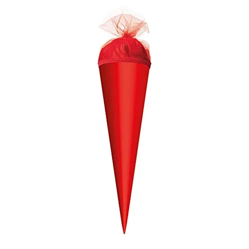 ROTH Bastel-Schultüte klein rot - 50 cm rund, ideal zum selbst Basteln und Gestalten mit rotem Tüllverschluss