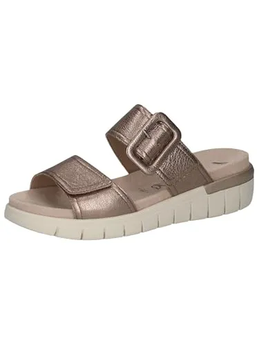 Caprice Pantoletten Leder Pantolette, Taupe - Bequeme Sandalen für jeden Tag - Sandalen aus hochwertigem Leder mit 5 cm Blockabsatz und praktischen Klettverschluss, ideal für lässige Outfits und den ganzen Tag Komfort.