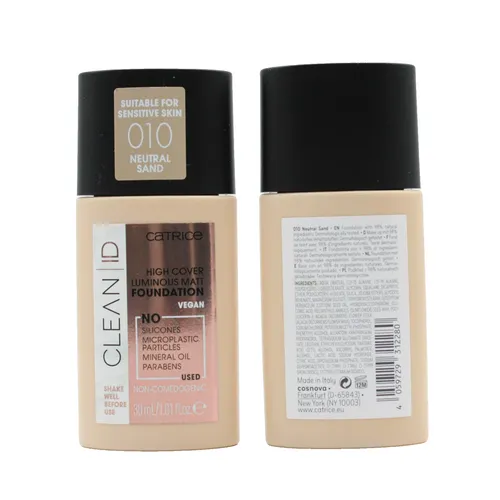 Produktbild 2x Catrice Clean ID High Cover Luminous Matt Foundation Vegan 010 Neutral Sand