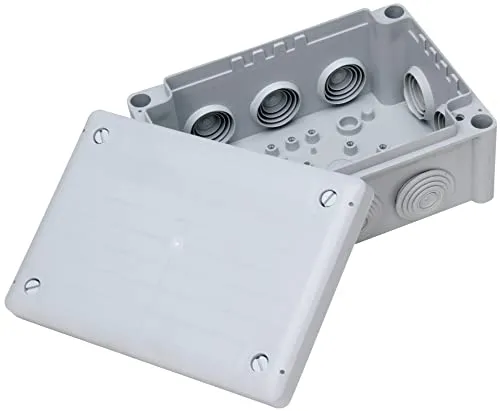 Kopp Abzweigdose Aufputz Feuchtraum, 152 x 202 x 85 mm, IP66, Verbindungsdose mit 10 Kabeleinführungen M25, grau, 351013044