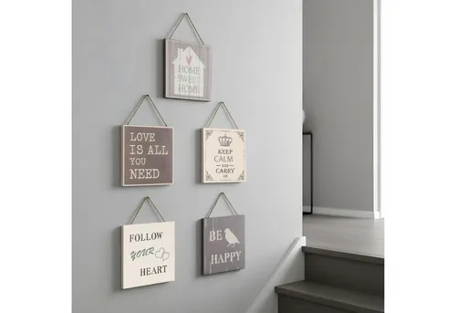 Levandeo® Leinwandbild, 5er Set Wandbilder 20x20cm Motivationsbilder Wanddeko Sprüche