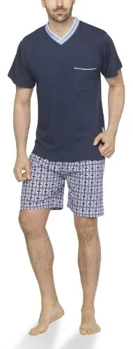 Moonline Herren Shorty Schlafanzug - Bequemer Pyjama mit karierter Hose aus 100% Baumwolle - Schlafanzüge für Herren, atmungsaktiv und hautfreundlich aus 100% Baumwolle, ideal für gemütliche Nächte und entspannte Homewear.