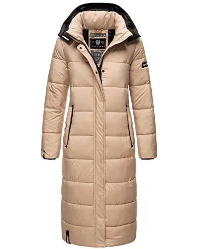 Navahoo Damen Steppmantel Lang Stepp Wintermantel Parka Kapuze Isalie XS - XXL (DE/NL/SE/PL, Alphanumerisch, XXL, Regular, Regular, Taupe)