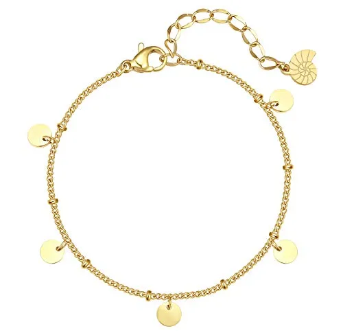 Happiness Boutique Damen Kreis Armband Gold Runde Plättchen Anhänger Armkette in Goldfarbe