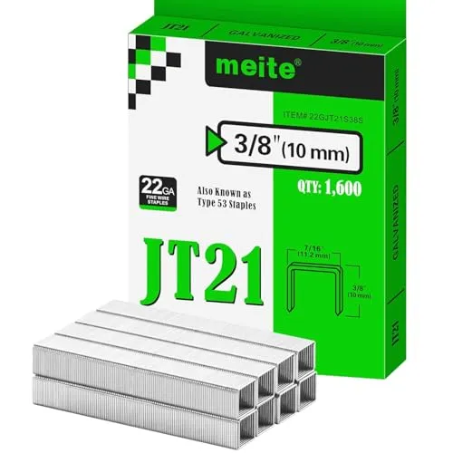 meite Tackerklammern Typ 53, 10 mm verzinkte Klammern Typ 53 JT21 für Handtacker & Elektrotacker, 1.600 Stück, 11,2 mm Rückenbreite, 0,75 mm Drahtstärke, ideal für Polster, Basteln & Möbel