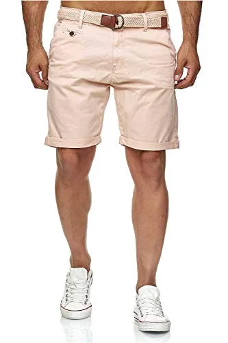 Kurze Hosen Herren mit Gürtel - Conor - Cargo Shorts Herren aus Baumwolle - Sommer Freizeithose mit Taschen - Sportlich eleganter Look - Regular Fit - Bequemes Material mit Stretch - Cameo Rose - S