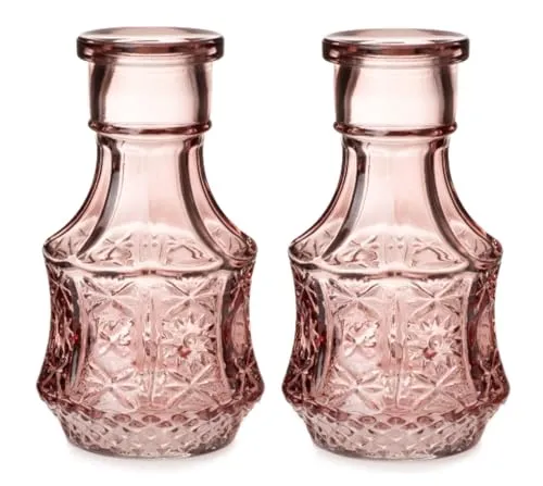 Glasvase Vase Romance rosa H:14 cm (2er Set) - kleine Vase zur Tischdekoration, Geburtstage, Hochzeiten