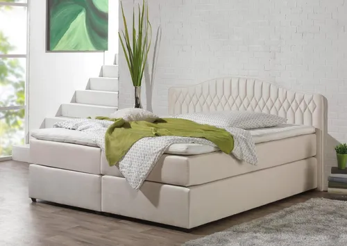 Boxspringbett MAINTAL, beige (creme) 180x200 cm - Komplettbett mit 5-Zonen-Tonnentaschen-Federkernmatratze für optimalen Schlafkomfort und Unterstützung. Hochwertige Mikrovelours-Oberfläche, Made in Germany.