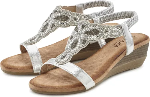 LASCANA Sommerschuh Sandalette mit Glitzer - Modische Sandalette mit leichtem Keilabsatz und Glitzer-Steinchen von LASCANA. VEGAN, Obermaterial aus Lederimitat und Textil, ideal für sommerliche Anlässe.