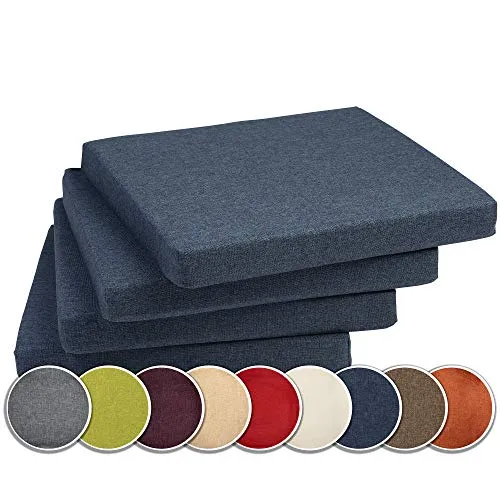 sunnypillow 4er Set Stuhlkissen mit Bindebänder - 40 x 40 x 3 cm - Sitzkissen Outdoor für Stühle/Bänke - Polsterauflage Sitzauflage Gartenkissen für Garten viele Farben zur Auswahl - Blau
