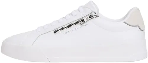 Tommy Hilfiger Herren Cupsole Sneaker Court Zip aus Leder, Weiß (White), 44