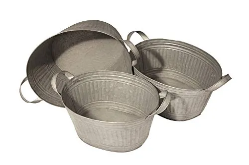 Moritz 3er Set Zinkwannen Silber - Dekowanne und Pflanztopf - Nostalgisches Zinkwanne-Set in drei Größen für kreative Dekoration. Ideal als Pflanzschale oder Blumentopf, perfekt für Garten und Wohnung. Stabil und im charmanten Landhausstil.