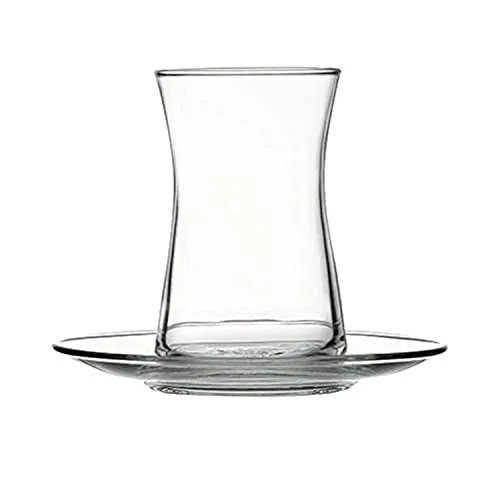Pasabahce Heybeli Tee-Set – 12-teiliges Gläser-Set mit Untertassen - Transparente Gläser für Tee und Heißgetränke, spülmaschinengeeignet und ideal für Haushalt, Gastronomie oder Picknick. Hergestellt in der Türkei.