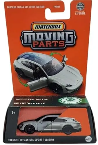 Matchbox Moving Parts Porsche Taycan GTS Sport Turismo, Maßstab 1:64, Silber Druckguss Auto