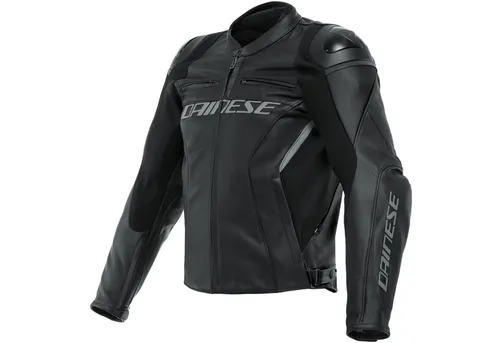 Dainese Racing 4 Lederjacke Schwarz - Motorradlederjacke mit athletischer Passform, gefertigt aus hochwertigem TUTU-Rindsleder und ausgestattet mit Lüftungsschlitzen für optimalen Komfort und Sicherheit.