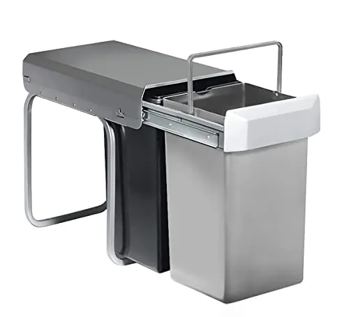 Doubleboy Semiprofi 2x15 Liter Abfallsammler für Drehtürenschränke - Mülleimer für optimale 2-fach Mülltrennung mit Teilauszug, ideal für Küchen mit Drehtüren. Passt in Schränke ab 30 cm Breite und bietet praktische Ablagefunktion.