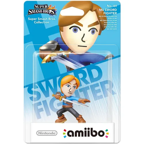 Amiibo no. 49 Mii Sword Fighter - Gaming-Zubehör: Interaktive Figur mit NFC-Chip für exklusive In-Game-Inhalte und AI-Charaktertraining in Nintendo-Spielen.