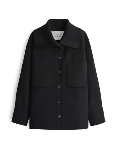 OPUS Damen Jacke JOSIA | Lässiges Overshirt mit breitem Strickkragen in Schwarz, Größe 42 - Damenblusen mit zeitlosem Design und hochwertiger Verarbeitung für einen lässigen Look. Ideal für stilbewusste Frauen, die Wert auf Komfort legen.