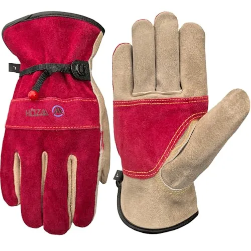 WZQH Leder Arbeitshandschuhe für Herren oder Frauen.Rose rot und Grau.M