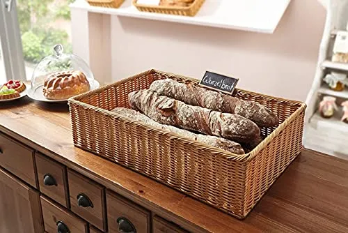 Polyrattan Auslagekorb 60x40 cm - Robuster und wasserfester Servierkorb aus Polyrattan, ideal für Gastronomie und Präsentation, rechteckig in Beige.