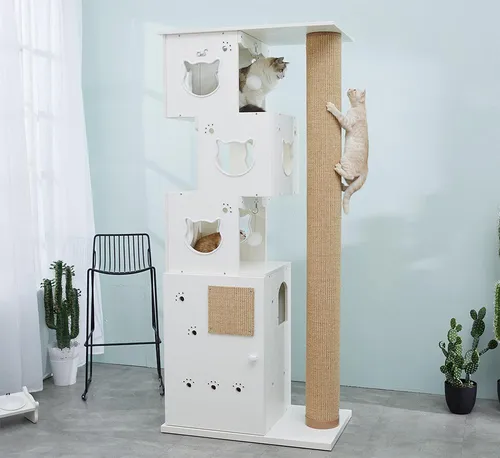 CatS Design 2 in1 Kratzbaum-Katzenklo XXL für große Katzen - Stabiler Kratzbaum und Katzenklo in einem. Aus hochwertigem Holz, leicht zu reinigen und ideal für mehrere große Katzen. Mit praktischen Spiel- und Klettermöglichkeiten.
