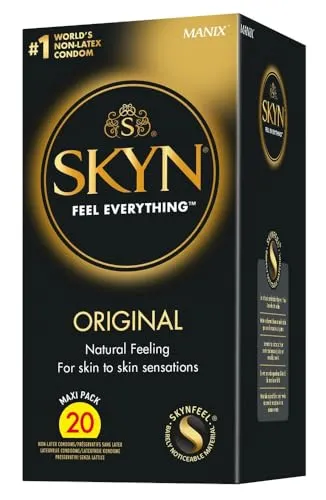MANIX SKYN Original Latexfreie Kondome - Hauchzarte Präservative - Empfängnisverhütung mit extra Gefühlsecht, latexfreiem Material für höchsten Komfort. Ideal für unbeschwerten Schutz mit Gleitmittel, 20 Stück pro Packung.