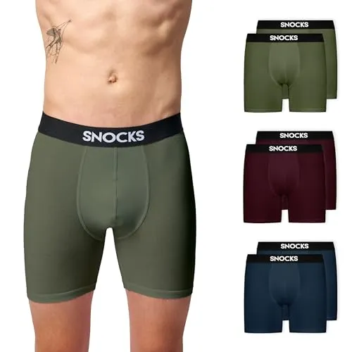 SNOCKS Boxershorts Herren 6er Set aus Bio-Baumwolle - Herrenunterhosen im praktischen 6er Set, aus hochwertiger Bio-Baumwolle, mit druckfreiem Komfortbund und längerem Bein für perfekten Sitz und hohen Tragekomfort.