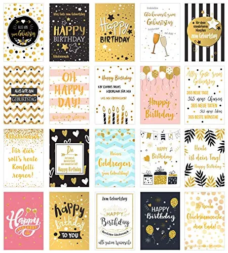 Edition Seidel Set 20 exklusive Premium Geburtstagskarten mit Briefumschlag. Glückwunschkarte Grusskarte Geburtstag Geburtstagskarte Mann Frau Karten Happy Birthday Billet Sprüche