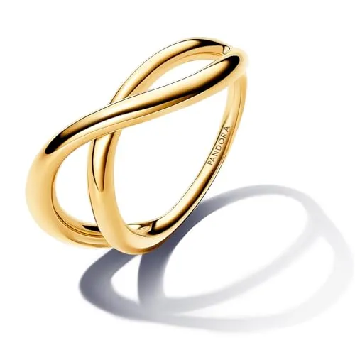PANDORA 14k Gold-plated unique metal blend 163318C00 - Eleganter 14k vergoldeter Ring, zeitloses Design für stilvolle Damen