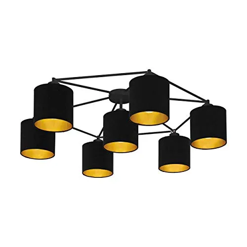 EGLO STAITI Deckenleuchte schwarz-gold 7xE27 Ø84 cm - Moderne Deckenleuchte STAITI in Schwarz und Gold, ideal für Wohnzimmer und Schlafzimmer. Mit harmonischem Design und spannendem Materialmix aus Textil und Stahl sorgt sie für stilvolle Akzente.