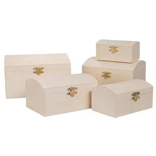 Ideen mit Herz | Holz-Boxen-Set | Truhen | Miniatur-Holztruhen | mit Deckel und Metall-Verschluss | 5 Stück | verschiedene Größen