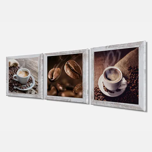 3er-Set gerahmte Bilder KAFFEE BOHNEN 3 x 23 x 23 cm – Deko modern