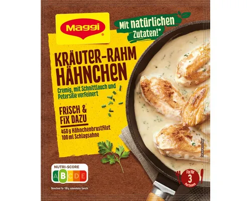 Maggi Fix für Kräuter Rahm Hähnchen 35g - Fertigsauce mit natürlichen Zutaten und köstlicher Kräuter-Rahm-Geschmack, perfekt für schnelle und schmackhafte Hähnchengerichte.