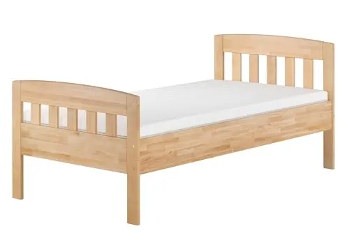 Erst-Holz®Stabiles Buchen-Einzelbett Seniorenbett in zeitlosem Stil 100x200 mit wählbarem Zubehör V-60.76-10Federholzrahmen und Matratze inkl.