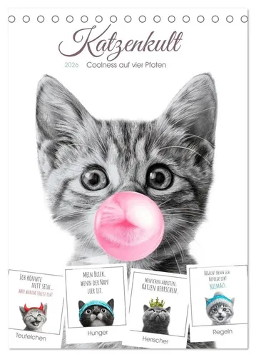 Melanie Viola | Katzenkult - Coolness auf vier Pfoten Tischkalender 2026 - Witziger Tischkalender mit 12 Sprüchen über Katzen. Ideal für Tierliebhaber, um jeden Monat Freude und Humor auf den Tisch zu bringen.