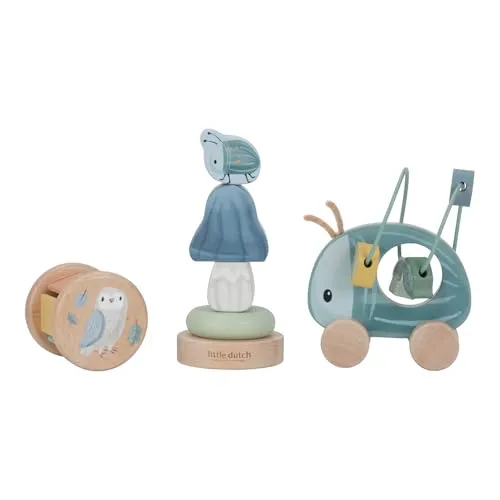 Little Dutch Geschenkset Holz-Spielzeug 3-teilig für Baby Kleinkind Junge blau - Forest Friends