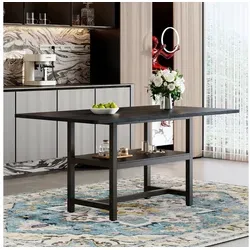 OKWISH Esstisch Küchentisch Esszimmertisch (160x90 cm) mit Ablageregal für 4–6 Personen