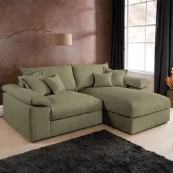 Riess-Ambiente Ecksofa ATMOSPHERE XL 245cm - Flexibles Design in Grün - Ecksofa in Grün mit hochwertiger Federkern-Polsterung für maximalen Komfort, beidseitig montierbare Ottomane und pflegeleichter Cord-Bezug - ideal für gemütliche Wohnzimmer.
